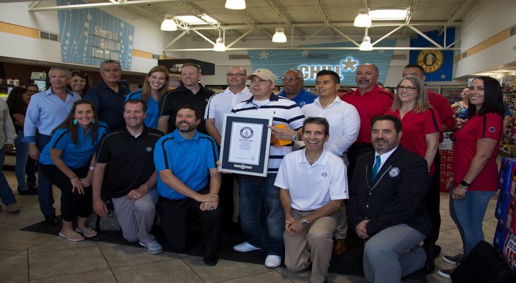 It's official: Alon Brands Inc. team members, representatives from Guinness World Records and El Paso resident Andrew Saldivar mark the occasion at the ALON/7-Eleven on 320 S. Americas Ave in El Paso.