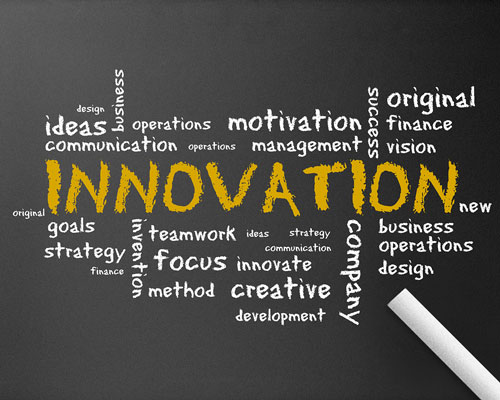 chalkboard image of innovation and related words