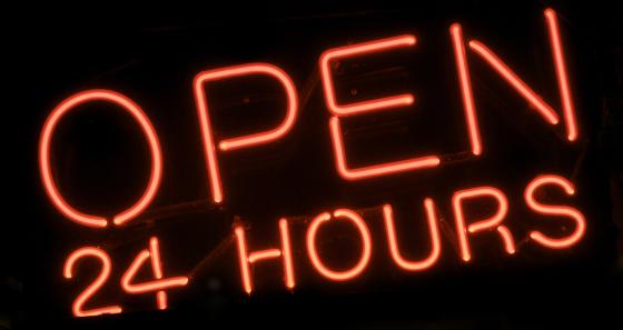 Open 24 Hours sign
