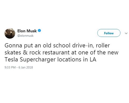 Elon Musk tweet about new Tesla Supercharger