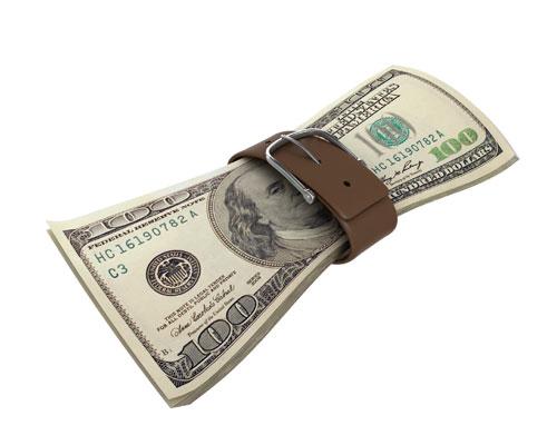 money tightened by a belt