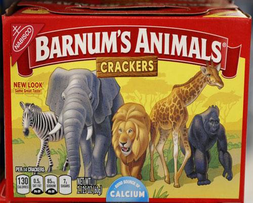 Barnum's Animals Crackers in the new redesigned packaging.