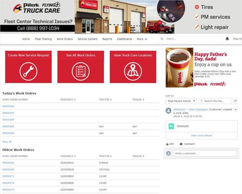 Pilot Flying J's Fleet Center provides fleets with a window into their Truck Care account at the touch of a button.