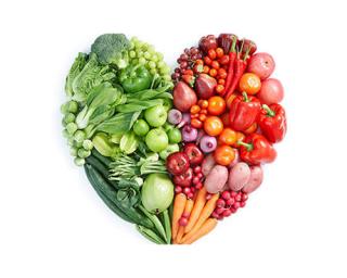 fruits and vegetables make up a food-shaped heart