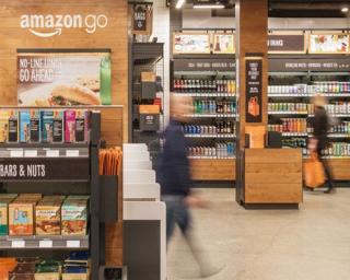 walking into Amazon Go via turnstyle