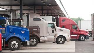 Trucks parked at a travel center