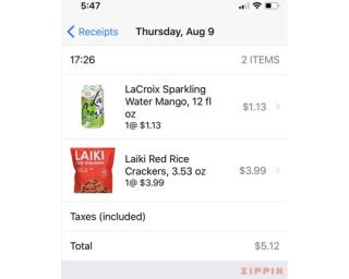 A Zippin receipt