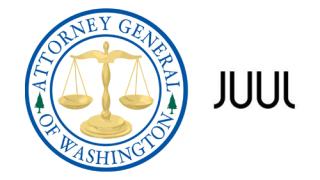 Logos for Juul and Washington State Attorney General's office