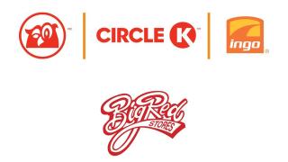 Logos for Couche-Tard's retail brands and Big Red Stores