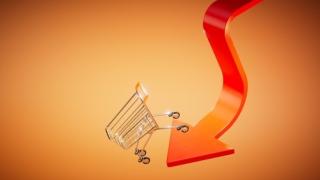 Grocery cart falling off downward facing arrow