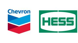 Logos for Chevron Corp. and Hess Corp.