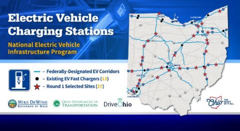 Ohio proposed EV charging station map