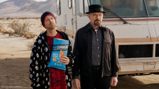 Walter and Jesse in Popcorners Breaking Good Ad