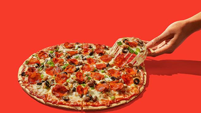 Thin-crust Casey's pizza