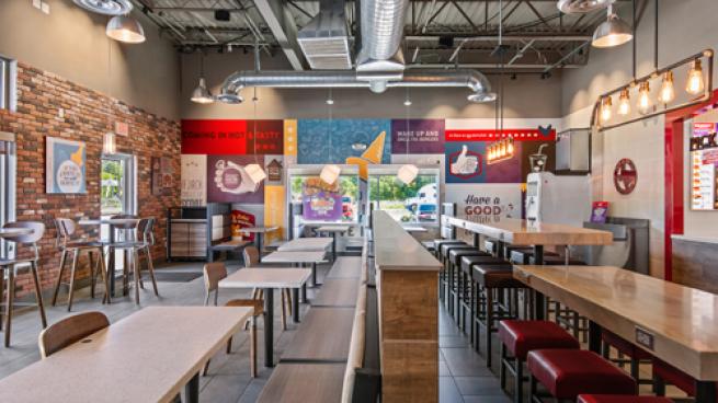 Jack In the Box seating area at a travel center in Texas