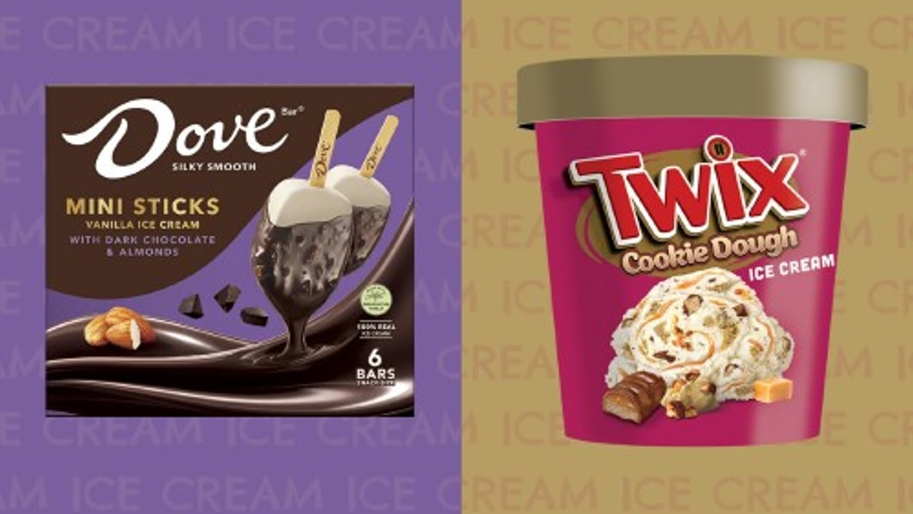 Dove Mini Sticks Vanilla Ice Cream w/Dark Chocolate & Almond and Twix Cookie Dough Ice Cream