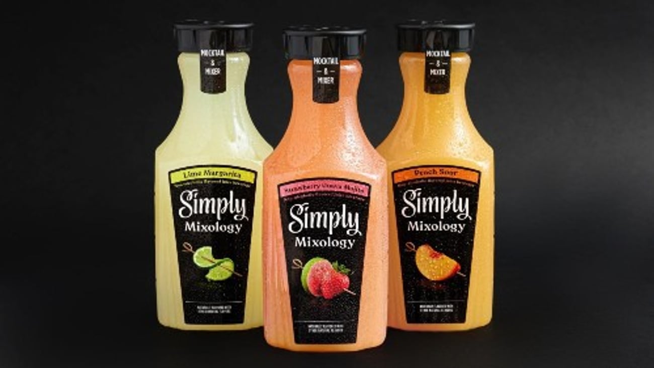 Three bottles of Simply Mixology beverages