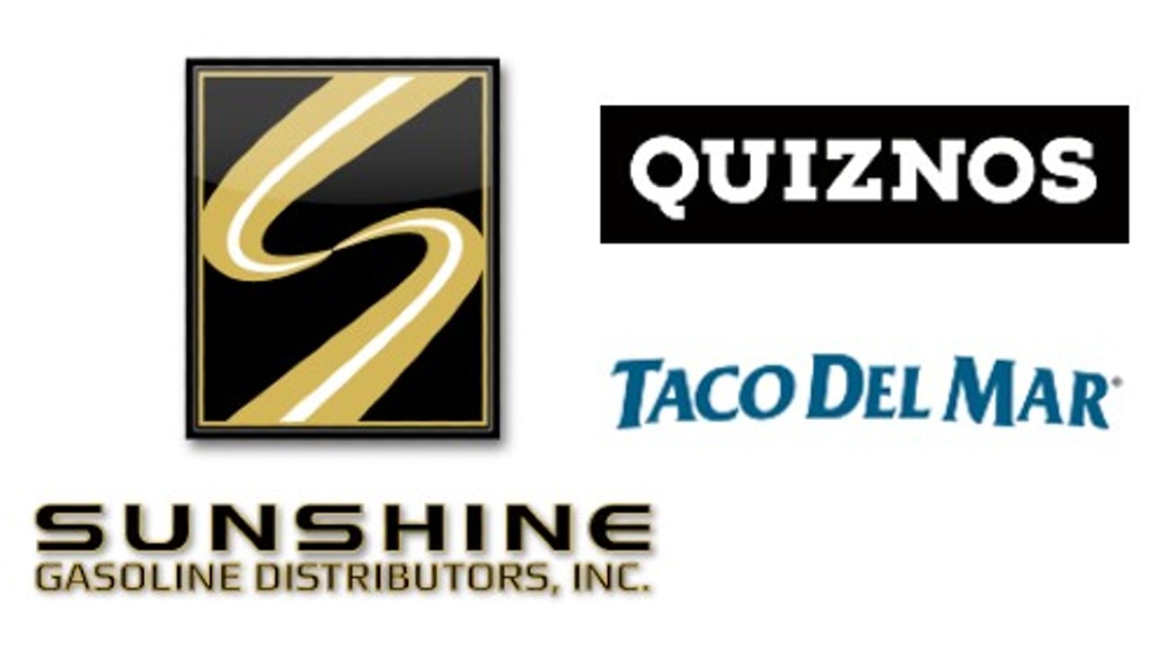 Sunshine Gasoline, Quiznos and Taco Del Mar logos