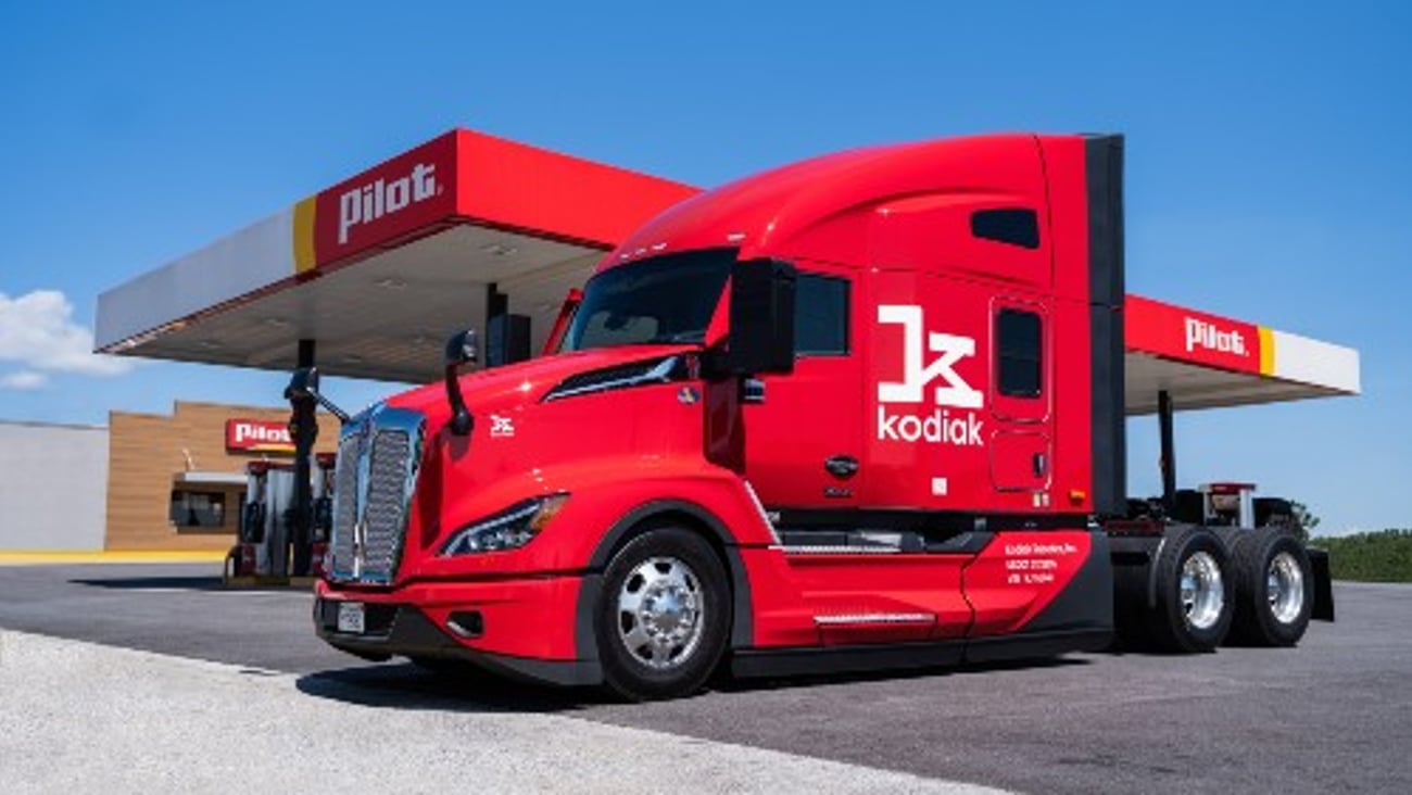 Kodiak truck parked in front of a Pilot Flying J carport