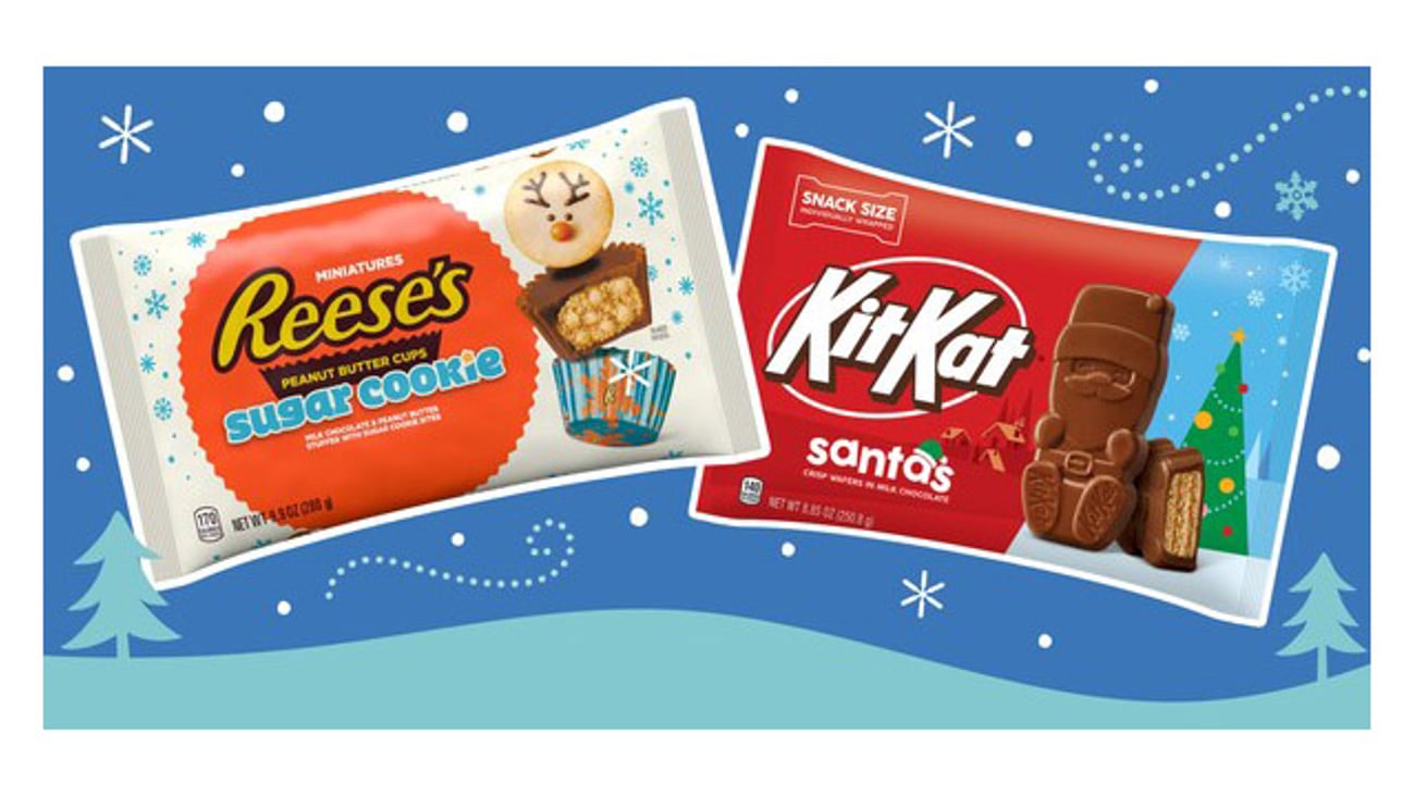 Kit Kat Milk Chocolate Santas and Reese's Peanut Butter Cups Sugar Cookie