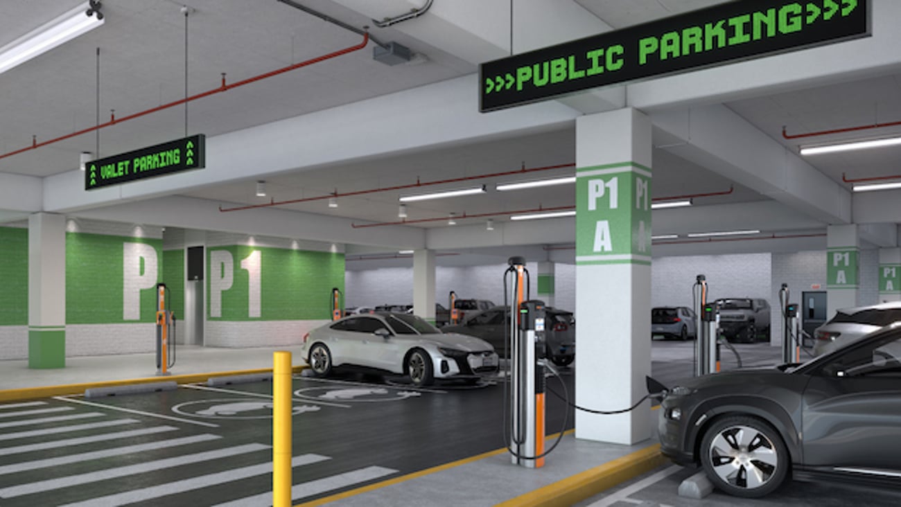 ChargePoint EV charging stations in a parking garage