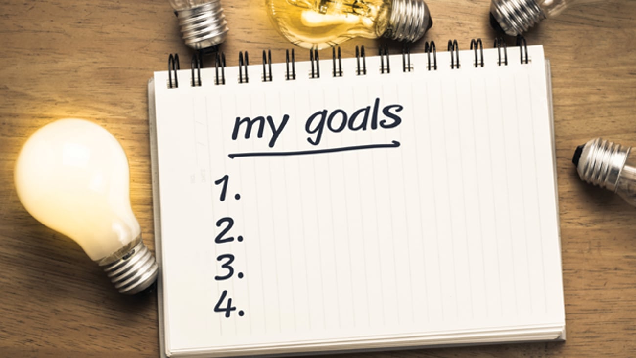 A notebook page listing goals
