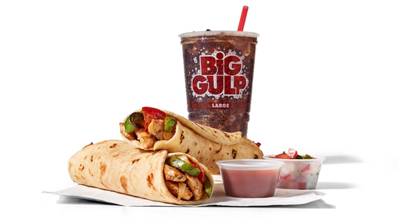 A chicken fajita and a Big Gulp at 7-Eleven restaurants