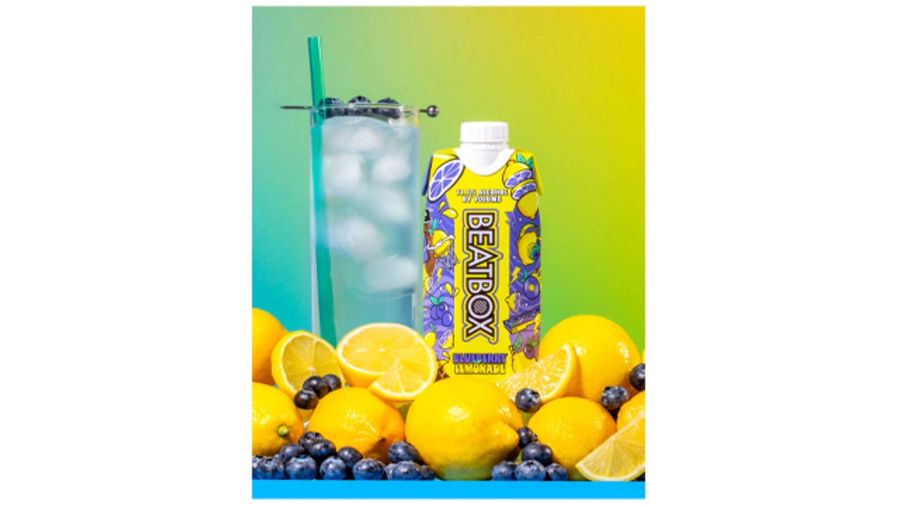 BeatBox Blueberry Lemonade  surrounded by lemons and blueberries