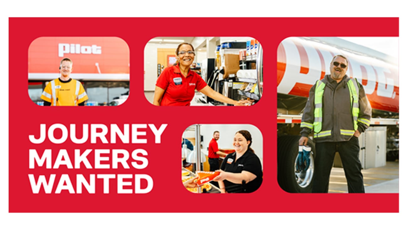 A Pilot promotion for its hiring initiative showing employees and the phrase Journey Makers Wanted