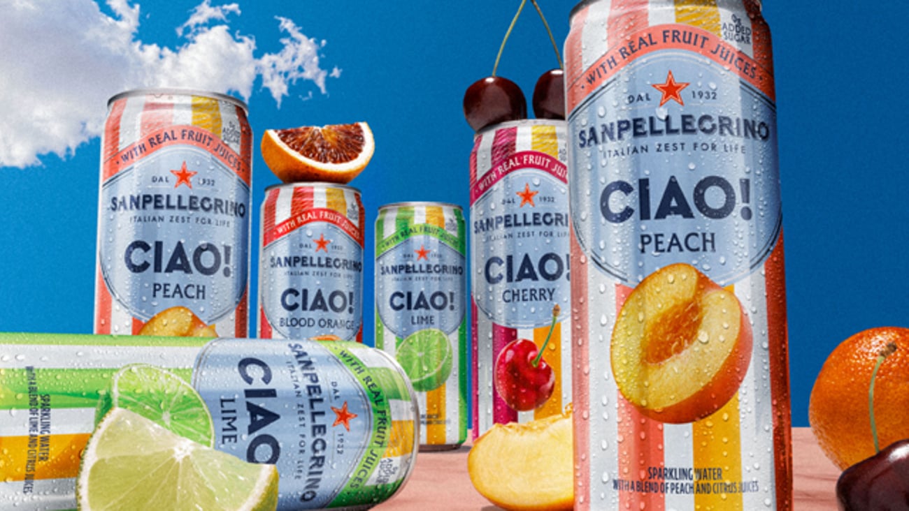 Four cans of Sanpellegrino CIAO!