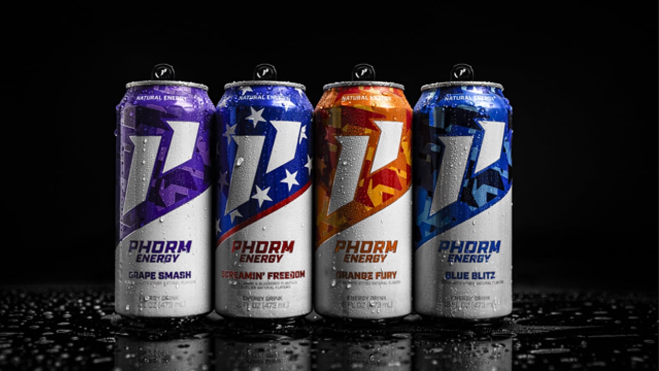 Cans of the four varieties of Phorm Energy