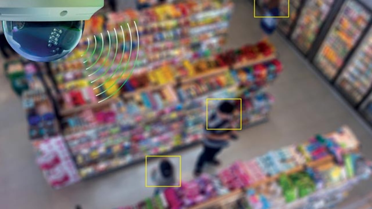 Overhead security cameras in a store