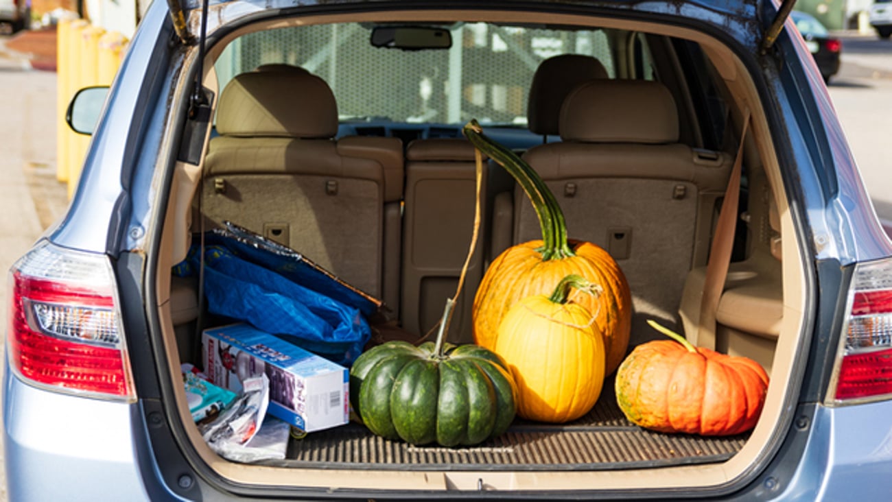 A car packed with pumpkins