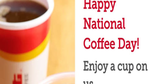 Happy National Coffee Day from Pilot Flying J with a picture of a coffee cup