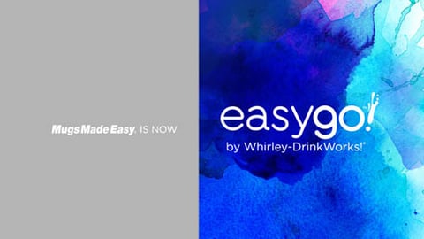 A slide introducing Mugs Made Easy as EasyGo! by Whirley-DrinkWorks! 