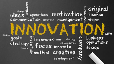 chalkboard image of innovation and related words