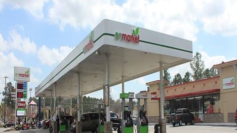 The exterior of an Enmarket convenience store and gas station