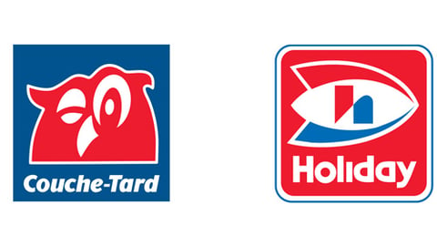 Logos for Couche-Tard and Holiday Cos.