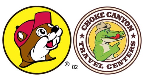 The logos for Buc-ee's and Choke Canyon travel centers