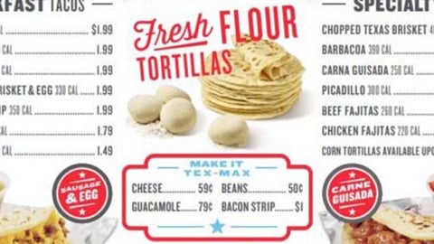 The menu for True Texas Tacos