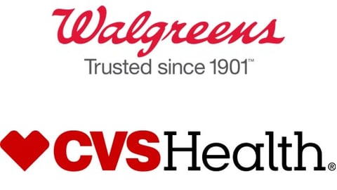 Logos for Walgreens and CVS