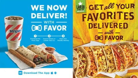 Delivery promotions for Stripes and Laredo Taco Co.