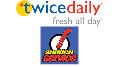 Logos for Twice Daily and Sudden Service c-stores