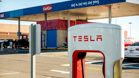 A Tesla EV charging station at GetGo