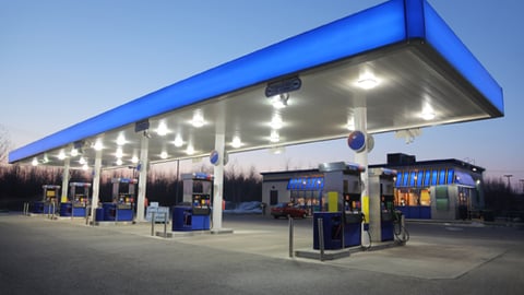 the exterior of a convenience store and gas station