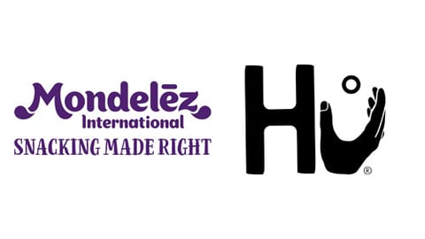 Logos for Mondelēz International and Hu Products