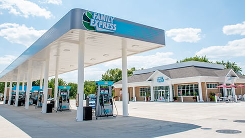 Family Express gas pumps & storefront