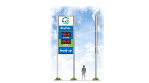 A rendering of a BluePetro fuel sign