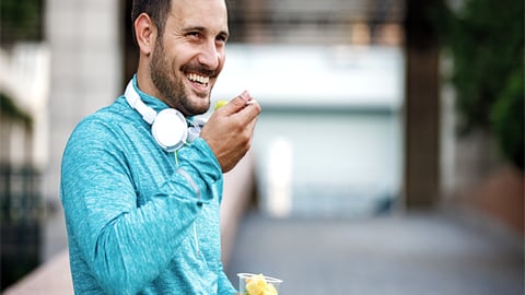 snacking on fruit cup