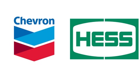 Logos for Chevron Corp. and Hess Corp.